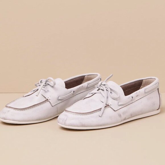 Steve Madden White Leather Distressed Lace-Up Loafers - Picture 3 of 5